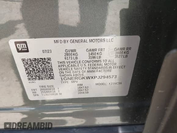 2023 Chevrolet Traverse LT Cloth with VIN 1GNERGKWXPJ294573, listed as a IAAI auction lot 42682750 with 40,027 mi miles and . Bid and sale history available at DreamBid. Image 9.