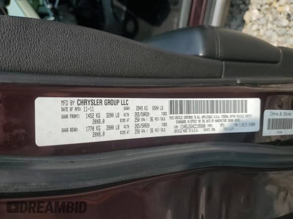 2012 Dodge Durango Crew with VIN 1C4RDJDG4CC195080, listed as a Copart auction lot 67248335 with Not provided miles and Clean title. Bid and sale history available at DreamBid. Image 13.