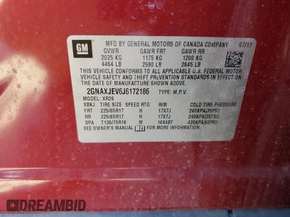 2018 Chevrolet Equinox LT z VIN 2GNAXJEV6J6172186, wystawiony jako Copart lot #86276295 z przebiegiem 108 786 mil mil oraz Nie do naprawy • Non repairable. Historia ofert i sprzedaży dostępna na DreamBid. Obrazek 12.