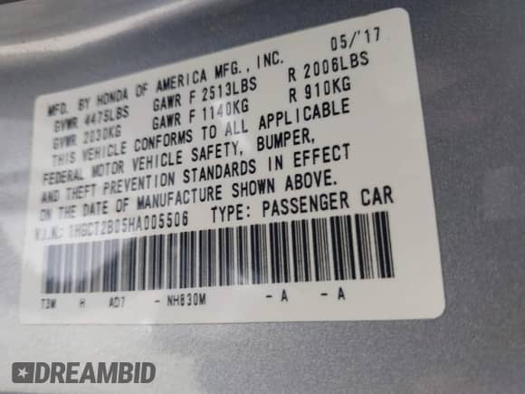 2017 Honda Accord Touring z VIN 1HGCT2B05HA005506, wystawiony jako IAAI lot #40127931 z przebiegiem 80 276 mil mil oraz . Historia ofert i sprzedaży dostępna na DreamBid. Obrazek 9.