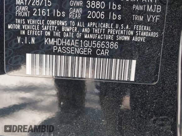 2016 Hyundai Elantra Value Edition with VIN KMHDH4AE1GU566386, listed as a IAAI auction lot 42029894 with 98,361 mi miles and . Bid and sale history available at DreamBid. Image 9.