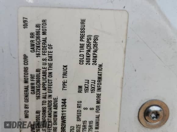 1998 Chevrolet Silverado 1500 z VIN 1GCEC19R3WR111344, wystawiony jako Copart lot #70771365 z przebiegiem 215 634 mil mil oraz Szkoda całkowita • Salvage title. Historia ofert i sprzedaży dostępna na DreamBid. Obrazek 12.