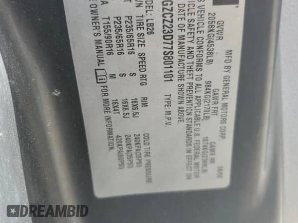 2007 Saturn VUE I4 с VIN 5GZCZ23D77S801101, выставлен на аукционе Copart как лот 69870465 с пробегом Не указан миль и Списание • Salvage title. История ставок и продаж доступна на DreamBid. Изображение 13.