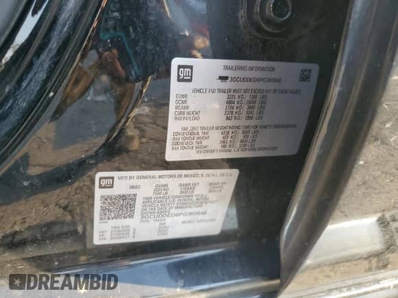 2023 Chevrolet Silverado 1500 LT с VIN 3GCUDDED6PG360646, выставлен на аукционе Copart как лот 67910275 с пробегом Не указан миль и На запчасти • Non repairable. История ставок и продаж доступна на DreamBid. Изображение 12.