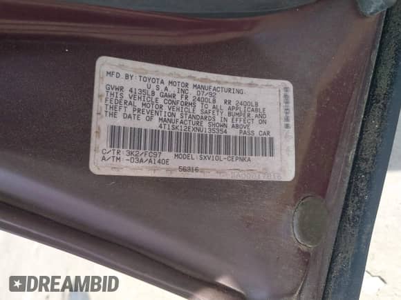 1992 Toyota Camry LE с VIN 4T1SK12EXNU135354, выставлен на аукционе IAAI как лот 42786369 с пробегом 154 521 миль миль и . История ставок и продаж доступна на DreamBid. Изображение 9.