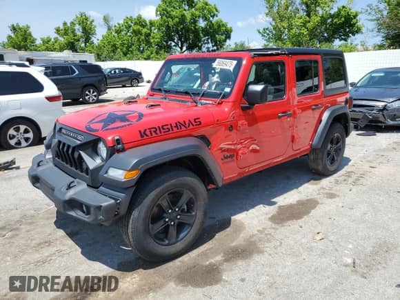 2022 Jeep Wrangler Unlimited Willys with VIN 1C4HJXDN2NW273623, listed as a Copart auction lot 58069475 with 29,204 mi miles and Salvage title. Bid and sale history available at DreamBid. Image 1.