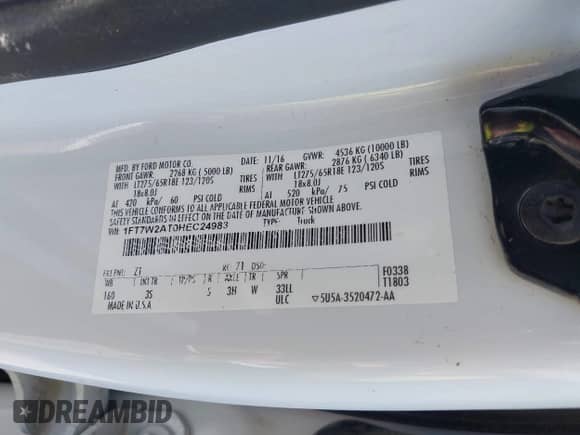 2017 Ford F-250 XL с VIN 1FT7W2AT0HEC24983, выставлен на аукционе IAAI как лот 42215560 с пробегом 89 539 миль миль и . История ставок и продаж доступна на DreamBid. Изображение 9.