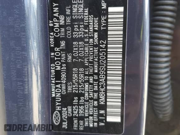 2025 Hyundai Kona SEL Convenience z VIN KM8HC3AB9SU205142, wystawiony jako Copart lot #47798105 z przebiegiem 4 372 mil mil oraz Szkoda całkowita • Salvage title. Historia ofert i sprzedaży dostępna na DreamBid. Obrazek 14.