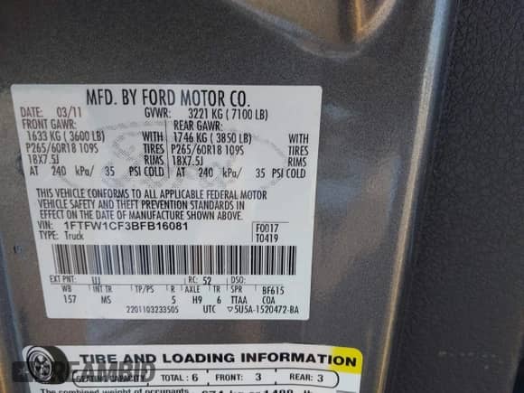 2011 Ford F-150 XLT с VIN 1FTFW1CF3BFB16081, выставлен на аукционе IAAI как лот 43443781 с пробегом 160 795 миль миль и . История ставок и продаж доступна на DreamBid. Изображение 9.