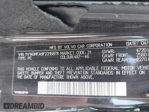 2015 Volvo S60 с VIN YV140MFA9F2315878, выставлен на аукционе IAAI как лот 43437622 с пробегом 193 236 миль миль и . История ставок и продаж доступна на DreamBid. Изображение 9.