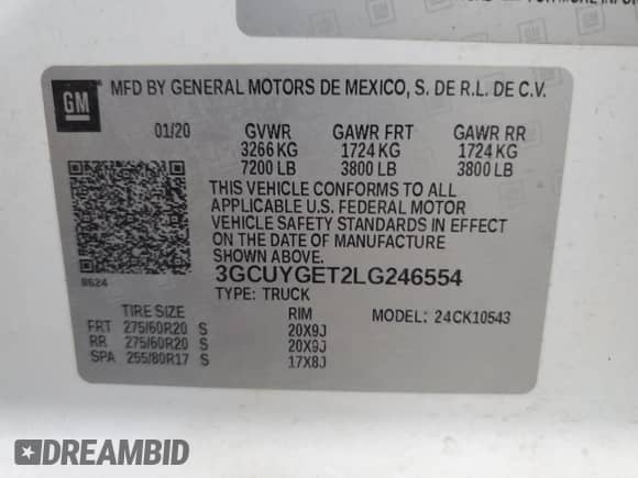 2020 Chevrolet Silverado 1500 LTZ с VIN 3GCUYGET2LG246554, выставлен на аукционе Copart как лот 42651455 с пробегом 158 756 миль миль и Списание • Salvage title. История ставок и продаж доступна на DreamBid. Изображение 12.