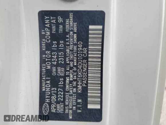 2013 Hyundai Genesis Coupe Premium with VIN KMHHT6KD4DU101940, listed as a Copart auction lot 67651674 with Not provided miles and Salvage title. Bid and sale history available at DreamBid. Image 15.