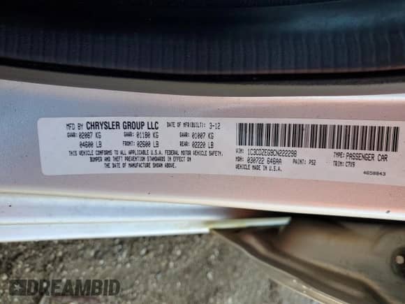 2012 Dodge Avenger SXT Plus with VIN 1C3CDZEG9CN222298, listed as a Copart auction lot 71292635 with 146,601 mi miles and Salvage title. Bid and sale history available at DreamBid. Image 12.