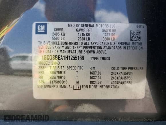 2017 Chevrolet Colorado 2WD WT с VIN 1GCGSBEA1H1255168, выставлен на аукционе Copart как лот 66701545 с пробегом 95 366 миль миль и Списание • Salvage title. История ставок и продаж доступна на DreamBid. Изображение 12.