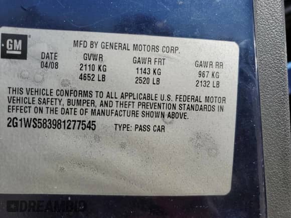 2008 Chevrolet Impala z VIN 2G1WS583981277545, wystawiony jako Copart lot #76921844 z przebiegiem 118 260 mil mil oraz Szkoda całkowita • Salvage title. Historia ofert i sprzedaży dostępna na DreamBid. Obrazek 13.