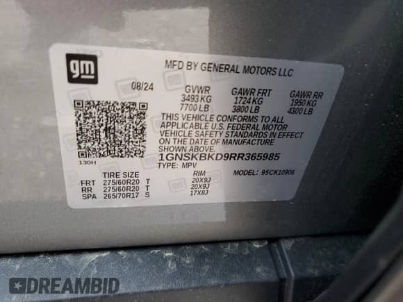 2024 Chevrolet Suburban LS z VIN 1GNSKBKD9RR365985, wystawiony jako Copart lot #79745924 z przebiegiem 11 mil mil oraz Szkoda całkowita • Salvage title. Historia ofert i sprzedaży dostępna na DreamBid. Obrazek 13.