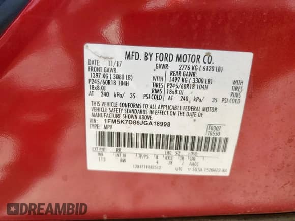 2018 Ford Explorer XLT with VIN 1FM5K7D86JGA18998, listed as a Copart auction lot 68279665 with 91,343 mi miles and Salvage title. Bid and sale history available at DreamBid. Image 12.