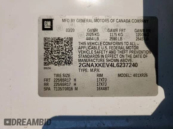 2020 Chevrolet Equinox LT с VIN 2GNAXKEV4L6237240, выставлен на аукционе Copart как лот 70198125 с пробегом 64 356 миль миль и Списание • Salvage title. История ставок и продаж доступна на DreamBid. Изображение 13.
