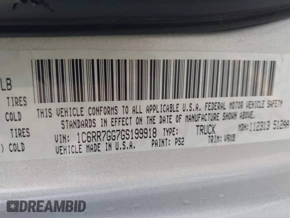 2016 Ram 1500 SLT z VIN 1C6RR7GG7GS199918, wystawiony jako IAAI lot #43205195 z przebiegiem 187 185 mil mil oraz . Historia ofert i sprzedaży dostępna na DreamBid. Obrazek 9.