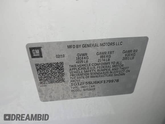 2019 Chevrolet Malibu Hybrid с VIN 1G1ZF5SU6KF179978, выставлен на аукционе IAAI как лот 42193419 с пробегом 70 221 миль миль и . История ставок и продаж доступна на DreamBid. Изображение 9.