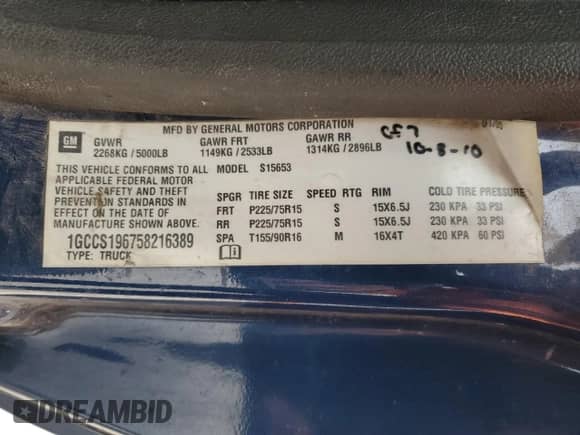 2005 Chevrolet Colorado LS Z85 with VIN 1GCCS196758216389, listed as a Copart auction lot 45340965 with 124,533 mi miles and Salvage title. Bid and sale history available at DreamBid. Image 12.