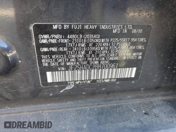 2011 Subaru Forester X Premium with VIN JF2SHADC2BH700961, listed as a Copart auction lot 85589305 with Not provided miles and Clean title. Bid and sale history available at DreamBid. Image 13.