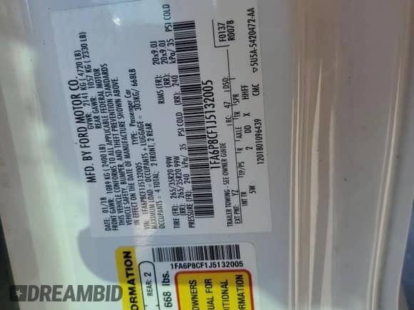 2018 Ford Mustang GT with VIN 1FA6P8CF1J5132005, listed as a Copart auction lot 72088195 with 125,497 mi miles and Salvage title. Bid and sale history available at DreamBid. Image 13.