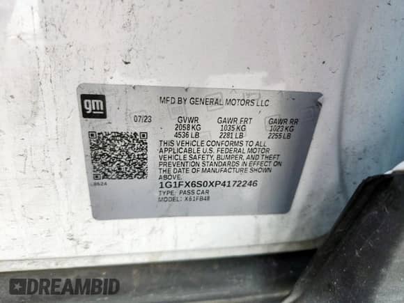 2023 Chevrolet Bolt EV 2LT с VIN 1G1FX6S0XP4172246, выставлен на аукционе Copart как лот 85882295 с пробегом 103 331 миль миль и Чистый • Clean title. История ставок и продаж доступна на DreamBid. Изображение 12.