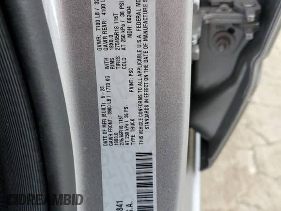 2023 Ram 1500 Big Horn with VIN 1C6SRFBT7PN678841, listed as a Copart auction lot 60423115 with 2,755 mi miles and Salvage title. Bid and sale history available at DreamBid. Image 14.