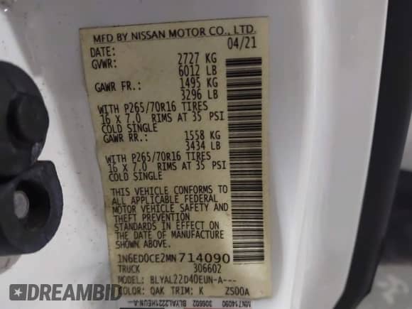 2021 Nissan Frontier S с VIN 1N6ED0CE2MN714090, выставлен на аукционе IAAI как лот 41588781 с пробегом 39 480 миль миль и . История ставок и продаж доступна на DreamBid. Изображение 9.