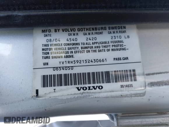 2005 Volvo S60 с VIN YV1RH592152430661, выставлен на аукционе IAAI как лот 43394681 с пробегом 131 291 миль миль и . История ставок и продаж доступна на DreamBid. Изображение 9.