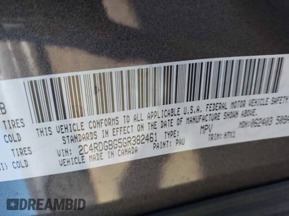 2016 Dodge Grand Caravan SE with VIN 2C4RDGBG5GR382461, listed as a IAAI auction lot 43338423 with 114,567 mi miles and . Bid and sale history available at DreamBid. Image 9.