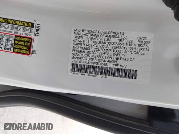 2024 Honda Odyssey Sport z VIN 5FNRL6H78RB005481, wystawiony jako IAAI lot #42809809 z przebiegiem 33 813 mil mil oraz . Historia ofert i sprzedaży dostępna na DreamBid. Obrazek 9.