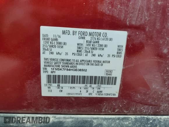 2017 Ford Explorer Limited z VIN 1FM5K7F84HGB38502, wystawiony jako Copart lot #72018625 z przebiegiem 98 646 mil mil oraz Szkoda całkowita • Salvage title. Historia ofert i sprzedaży dostępna na DreamBid. Obrazek 14.