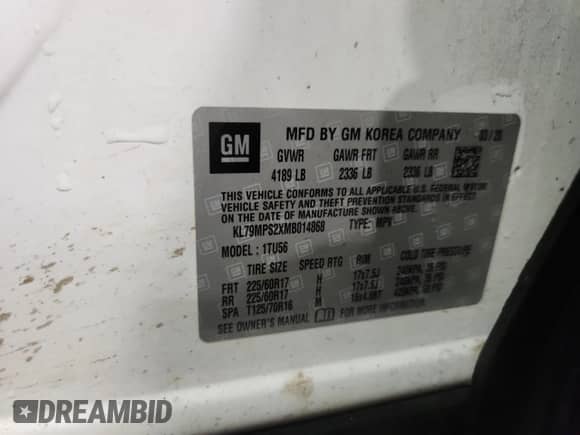 2021 Chevrolet TrailBlazer LT with VIN KL79MPS2XMB014868, listed as a Copart auction lot 71732005 with 161,009 mi miles and Salvage title. Bid and sale history available at DreamBid. Image 13.