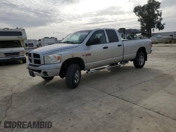 2008 Dodge 3500 Laramie with VIN 3D7MX38A18G121760, listed as a Copart auction lot 79282864 with 201,363 mi miles and Salvage title. Bid and sale history available at DreamBid. Image 1.