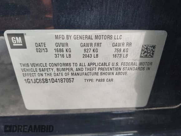 2013 Chevrolet Sonic LT с VIN 1G1JC6SB1D4187057, выставлен на аукционе IAAI как лот 42904794 с пробегом 139 605 миль миль и . История ставок и продаж доступна на DreamBid. Изображение 9.