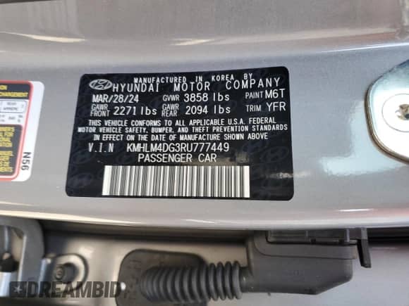 2024 Hyundai Elantra SEL z VIN KMHLM4DG3RU777449, wystawiony jako Copart lot #70378435 z przebiegiem 26 330 mil mil oraz Szkoda całkowita • Salvage title. Historia ofert i sprzedaży dostępna na DreamBid. Obrazek 12.