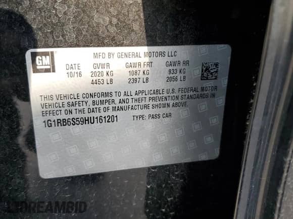 2017 Chevrolet Volt Premier с VIN 1G1RB6S59HU161201, выставлен на аукционе Copart как лот 42673633 с пробегом 56 826 миль миль и . История ставок и продаж доступна на DreamBid. Изображение 12.