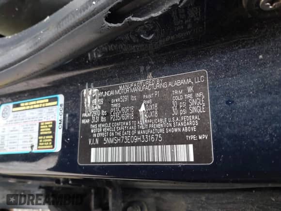 2009 Hyundai Santa Fe SE с VIN 5NMSH73E09H331675, выставлен на аукционе IAAI как лот 42305366 с пробегом 252 815 миль миль и . История ставок и продаж доступна на DreamBid. Изображение 9.