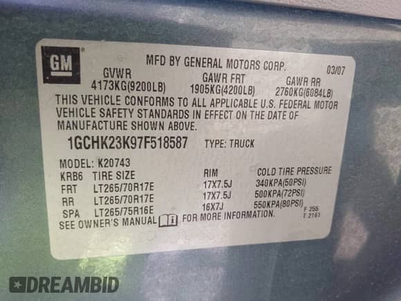 2007 Chevrolet Silverado 2500HD 1LT с VIN 1GCHK23K97F518587, выставлен на аукционе IAAI как лот 43153084 с пробегом 228 013 миль миль и . История ставок и продаж доступна на DreamBid. Изображение 9.