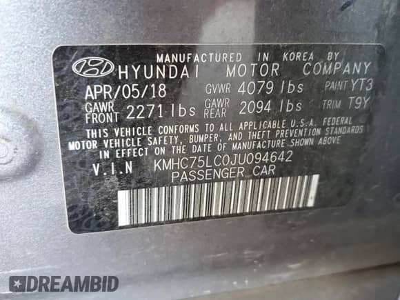 2018 Hyundai Ioniq SEL с VIN KMHC75LC0JU094642, выставлен на аукционе Copart как лот 53814614 с пробегом 121 967 миль миль и Списание • Salvage title. История ставок и продаж доступна на DreamBid. Изображение 12.