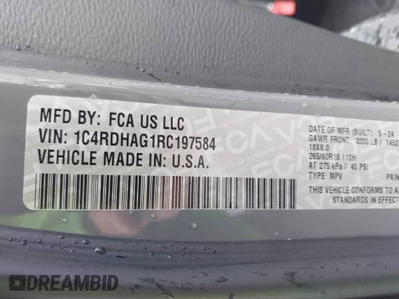2024 Dodge Durango SXT z VIN 1C4RDHAG1RC197584, wystawiony jako IAAI lot #42968865 z przebiegiem 48 497 mil mil oraz . Historia ofert i sprzedaży dostępna na DreamBid. Obrazek 9.