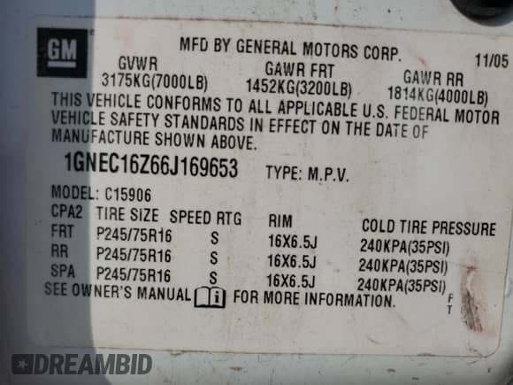 2006 Chevrolet Suburban LS 1WT с VIN 1GNEC16Z66J169653, выставлен на аукционе Copart как лот 55220515 с пробегом 107 443 миль миль и Чистый • Clean title. История ставок и продаж доступна на DreamBid. Изображение 13.