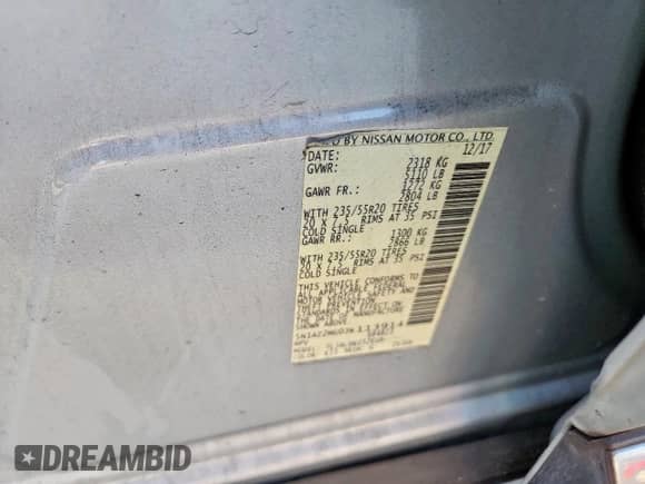 2018 Nissan Murano SV with VIN 5N1AZ2MG0JN113914, listed as a Copart auction lot 81306735 with 131,280 mi miles and Salvage title. Bid and sale history available at DreamBid. Image 13.