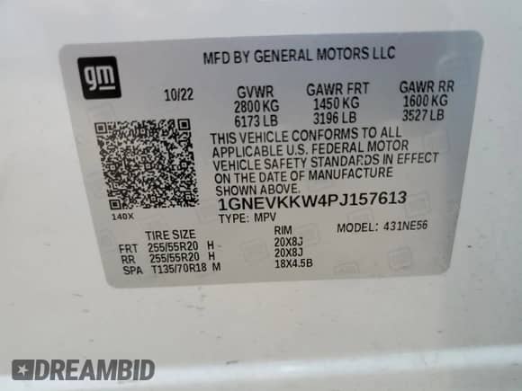 2023 Chevrolet Traverse Premier с VIN 1GNEVKKW4PJ157613, выставлен на аукционе Copart как лот 59731004 с пробегом 22 591 миль миль и Списание • Salvage title. История ставок и продаж доступна на DreamBid. Изображение 14.