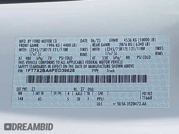 2023 Ford F-250 XL z VIN 1FT7X2BA6PED39628, wystawiony jako IAAI lot #41439741 z przebiegiem 165 mil mil oraz . Historia ofert i sprzedaży dostępna na DreamBid. Obrazek 9.