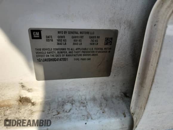 2016 Chevrolet Sonic LS с VIN 1G1JA6SH0G4147051, выставлен на аукционе Copart как лот 69433895 с пробегом 136 950 миль миль и Чистый • Clean title. История ставок и продаж доступна на DreamBid. Изображение 12.