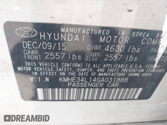 2016 Hyundai Sonata Limited с VIN KMHE34L14GA031888, выставлен на аукционе IAAI как лот 42725649 с пробегом 101 326 миль миль и . История ставок и продаж доступна на DreamBid. Изображение 9.