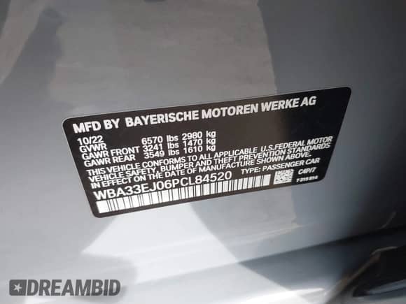 2023 BMW 7 Series 760i xDrive with VIN WBA33EJ06PCL84520, listed as a IAAI auction lot 41556566 with 20,617 mi miles and . Bid and sale history available at DreamBid. Image 9.
